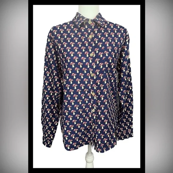 SM Wardrone Mushroom All Over Print Button Down Corduroy Long Sleeve Top Small - Picture 2 of 9